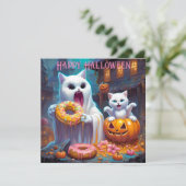Happy Halloween - Niedlich Kitten und Ghost essen (Stehend Vorderseite)