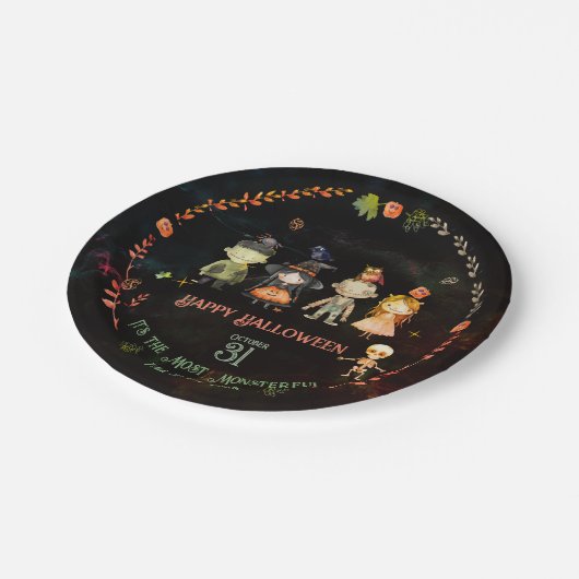 Happy Halloween Niedlich Monsters Party Pappteller (Schrägansicht)