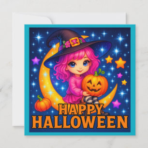 Happy Halloween Niedlich Moon Witch Einladungskart Einladung