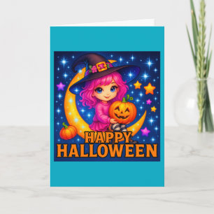 Happy Halloween Niedlich Moon Witch Grußkarte Karte