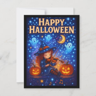 Happy Halloween Niedlich Musical Hexe Postcard Postkarte