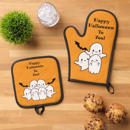 Happy Halloween Niedlich Personalize Ofenhandschuh & Topflappen-Set (Oben Unten)