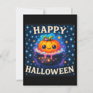 Happy Halloween Niedlich Pumpkin Cauldron Postcard Postkarte