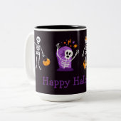 Happy Halloween Niedlich Skelette Zweifarbige Tasse (Vorderseite Links)