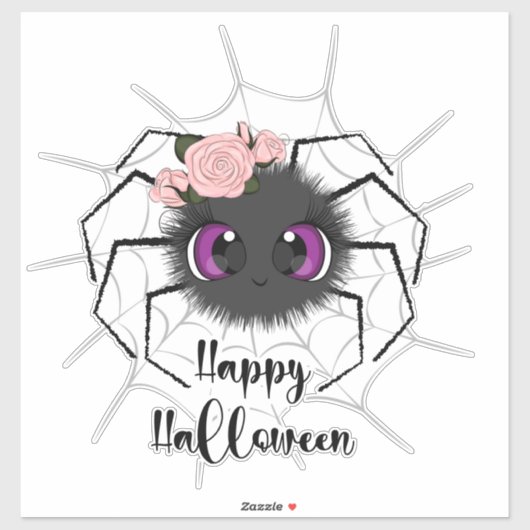 Happy Halloween Niedlich Spider mit Rose Aufkleber (Blatt)