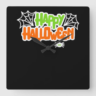 Happy Halloween Niedlich Spider Web Quadratische Wanduhr