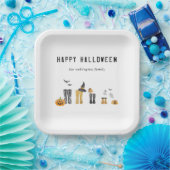 Happy Halloween Niedlich Spooky Watercolor Familie Pappteller (Party)