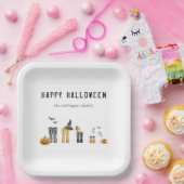 Happy Halloween Niedlich Spooky Watercolor Familie Pappteller (Party)
