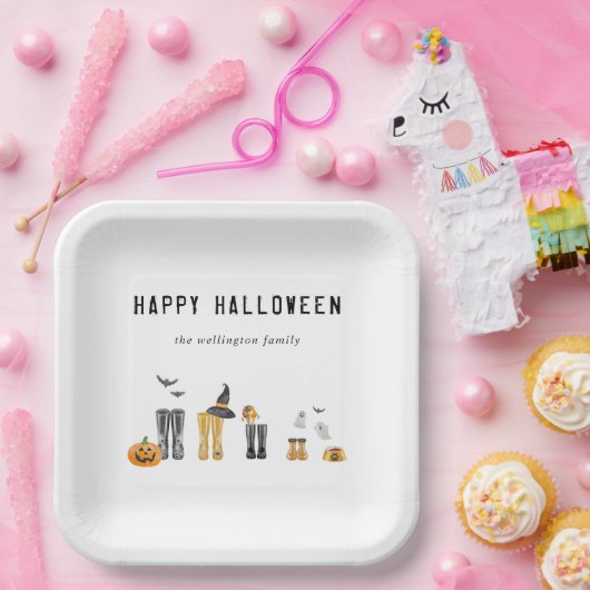 Happy Halloween Niedlich Spooky Watercolor Familie Pappteller (Party)