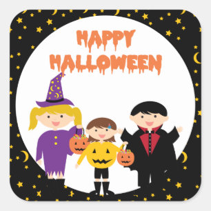 Happy Halloween Niedlich Trick oder Treat Kids Quadratischer Aufkleber