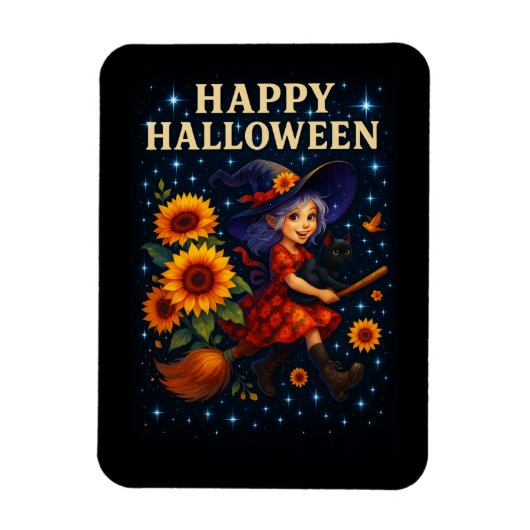 Happy Halloween Niedlich Witch Broomstick Magnet (Vertikal)