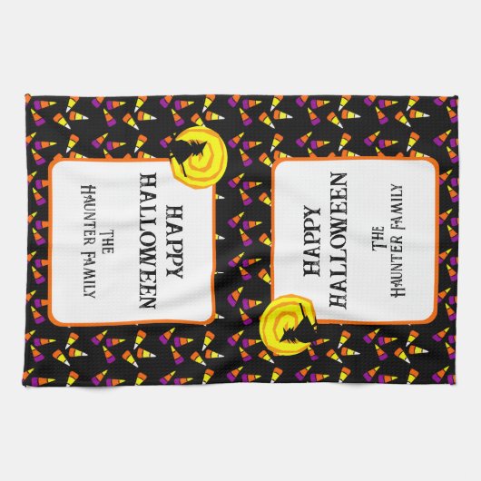 Happy Halloween Niedlich Witch Candy Corn Muster Geschirrtuch (Horizontal)