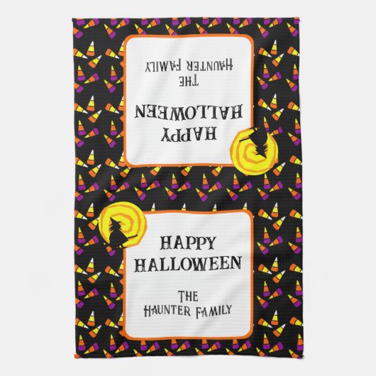 Happy Halloween Niedlich Witch Candy Corn Muster Geschirrtuch (Vertikal)