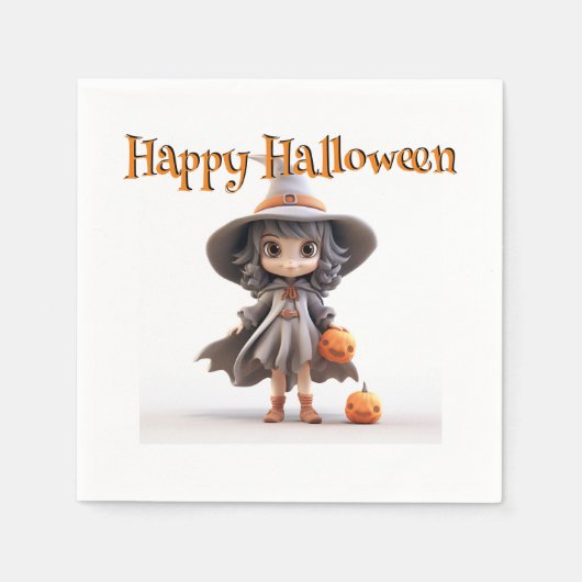 Happy Halloween NIEDLICH WITCH in GRAY HAT & DRESS Serviette (Vorderseite)