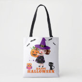 Happy Halloween niedliche Hexe Tasche (Vorderseite)