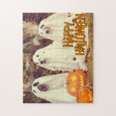 Happy Halloween Niedliche Hunde in Geisterkostümen Puzzle (Vertikal)