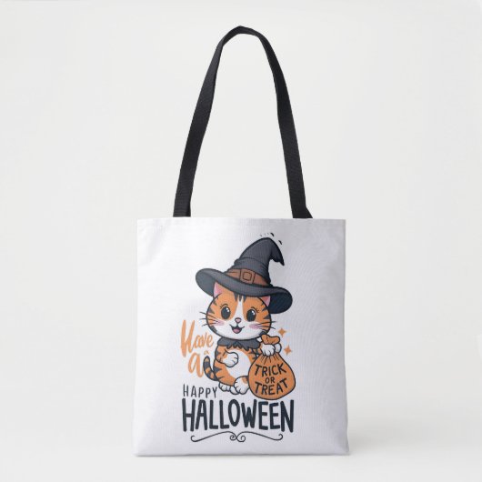 Happy Halloween - Niedliche Katze mit Trick oder T Tasche (Vorderseite)
