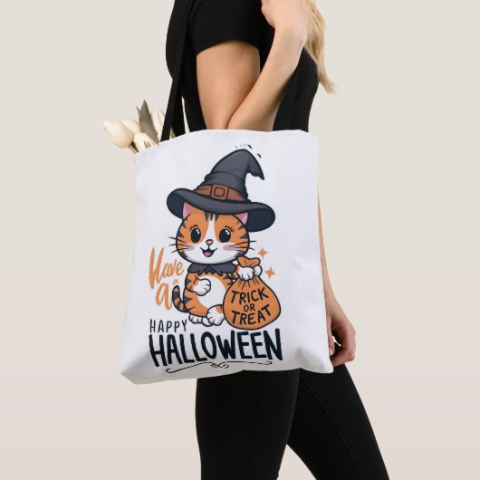 Happy Halloween - Niedliche Katze mit Trick oder T Tasche (Von Nahem)