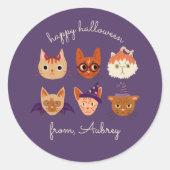 Happy Halloween Niedliche Katzen in Kostüm Runder Aufkleber (Vorderseite)