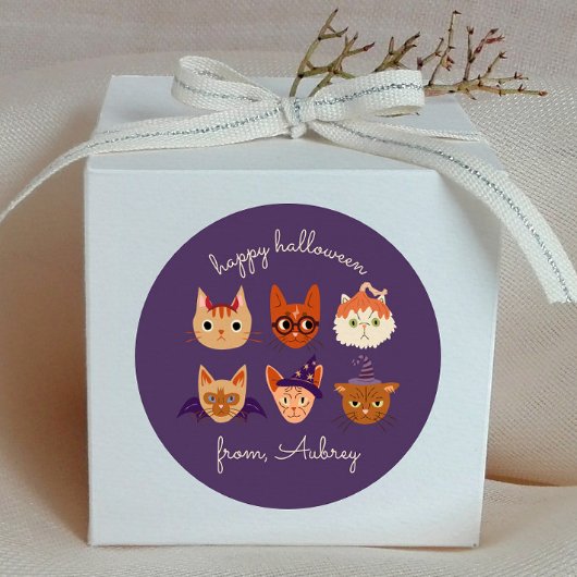 Happy Halloween Niedliche Katzen in Kostüm Runder Aufkleber