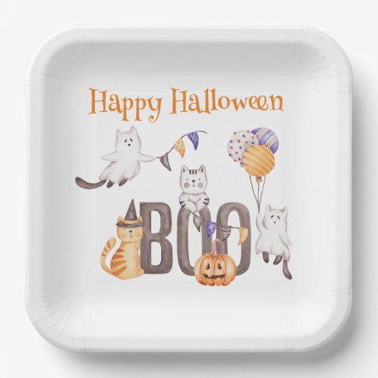 Happy Halloween | NIEDLICHE KITTENS & BOO Pappteller (Vorderseite)