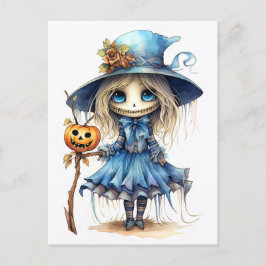 Happy Halloween | Niedliche Kleine Hexe Postkarte
