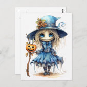 Happy Halloween | Niedliche Kleine Hexe Postkarte (Vorne/Hinten)