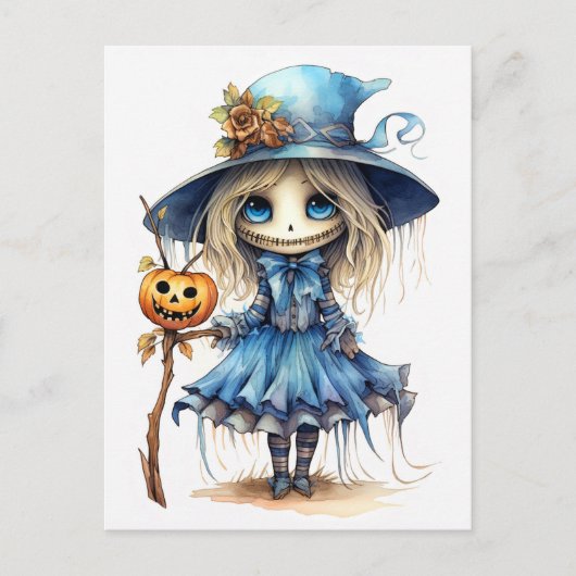 Happy Halloween | Niedliche Kleine Hexe Postkarte (Vorderseite)