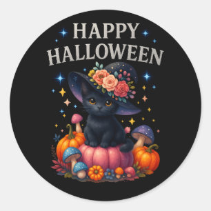 Happy Halloween Niedliche Kürbiskatze Round Sticke Runder Aufkleber