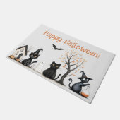 "Happy Halloween" Niedliche Schwarze Katzen Fußmatte (Schrägansicht)