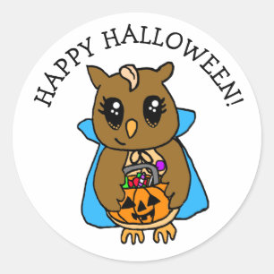 Happy Halloween Niedliche Whimsical Owl mit Candy Runder Aufkleber