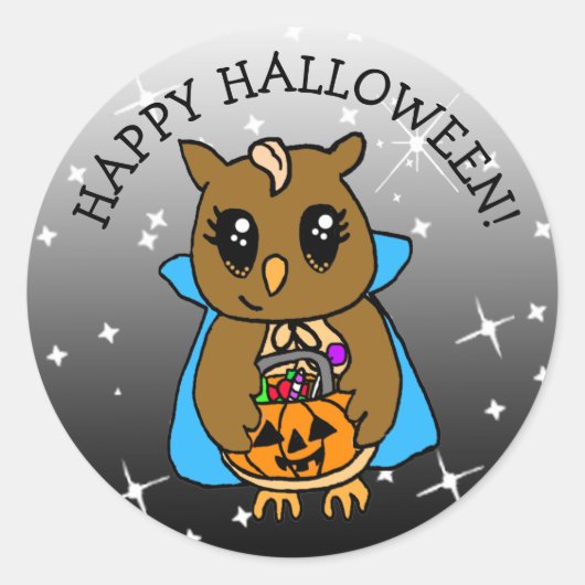 Happy Halloween Niedliche Whimsical Owl mit Candy Runder Aufkleber (Vorderseite)