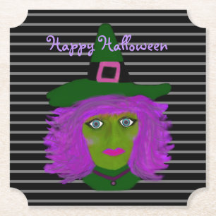 Happy Halloween Niedlichen Hexen Schwarz Lila Untersetzer