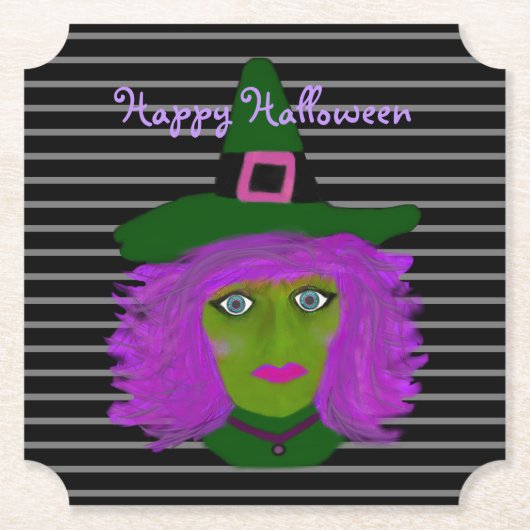 Happy Halloween Niedlichen Hexen Schwarz Lila Untersetzer (Vorderseite)