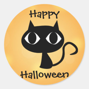 Happy Halloween Niedlicher Cartoon Black Cat Orang Runder Aufkleber