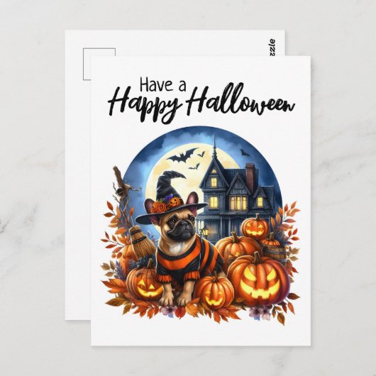 Happy Halloween, Niedlicher französischer Bulldogg Postkarte (Vorne/Hinten)