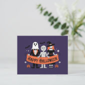 Happy Halloween | Niedlicher Geist, Mama und Hexe Postkarte (Stehend Vorderseite)