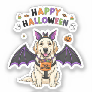 Happy Halloween Niedlicher Hundeschlitten Trick-od Aufkleber