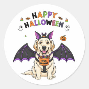 Happy Halloween Niedlicher Hundeschlitten Trick-od Runder Aufkleber