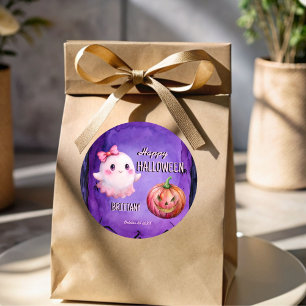 Happy Halloween niedlicher rosa Geist Runder Aufkleber