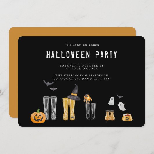 Happy Halloween Niedliches Black Watercolor Party Einladung (Vorne/Hinten)