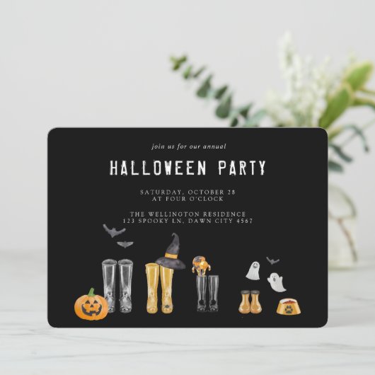 Happy Halloween Niedliches Black Watercolor Party Einladung (Stehend Vorderseite)