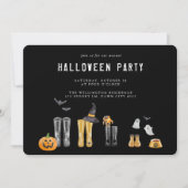 Happy Halloween Niedliches Black Watercolor Party Einladung (Vorderseite)