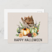 Happy Halloween Niedliches kleines Bat mit Pumpkin Postkarte (Vorne/Hinten)