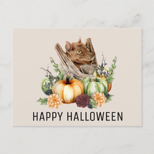 Happy Halloween Niedliches kleines Bat mit Pumpkin Postkarte (Vorderseite)