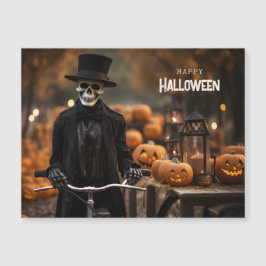 Happy Halloween niedliches Skelett mit Fahrrad Magnetkarte