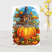 Happy Halloween | Niedliches Spuk Haus Karte (Gelbe Blume)