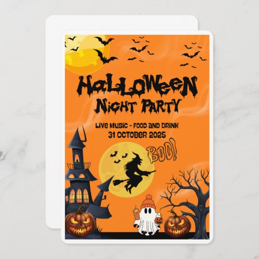 Happy Halloween Night Party Einladung (Vorne/Hinten)