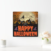 Happy Halloween Night Square Wall Clock Quadratische Wanduhr (Zuhause)