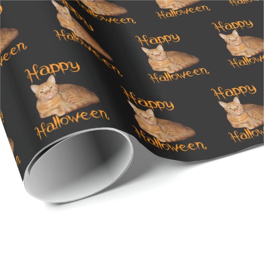 Happy Halloween Non-Beängstigend Orange Tabby Cat Geschenkpapier (Rolleneckpunkt)